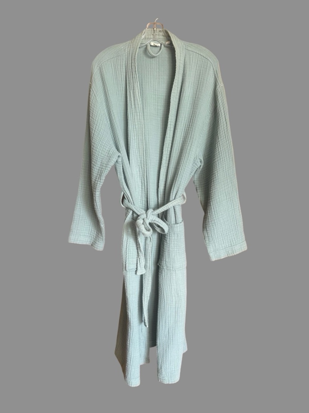 Unisex Sz L/XL 100% Cotton Gauze Cloud Bath Robe W/ Belt Turkish Blue Green